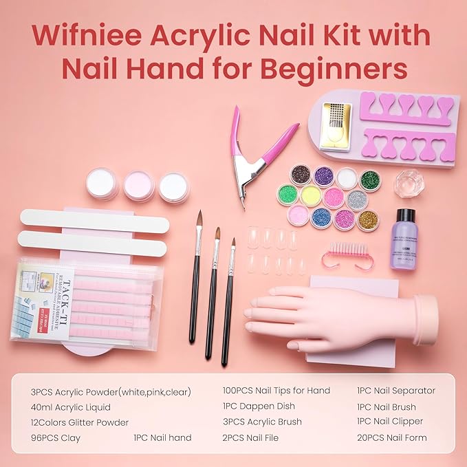Practice Hand for Acrylic Nails Kit: Fake Hand for Nail Extensions Caving - Flexible Nail Mannequin Hand for Beginners Salon Home