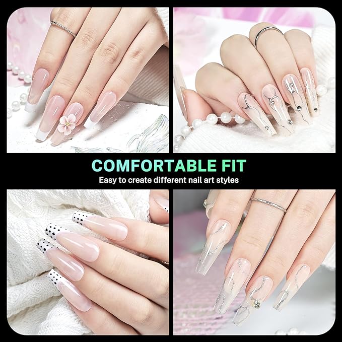 JODSONE Medium Long Square Fake Press on Nails Pre-shape Square Gel for Full Cover Acrylic Full Nail Tips 12 Sizes 360Pcs for DIY Design at Home