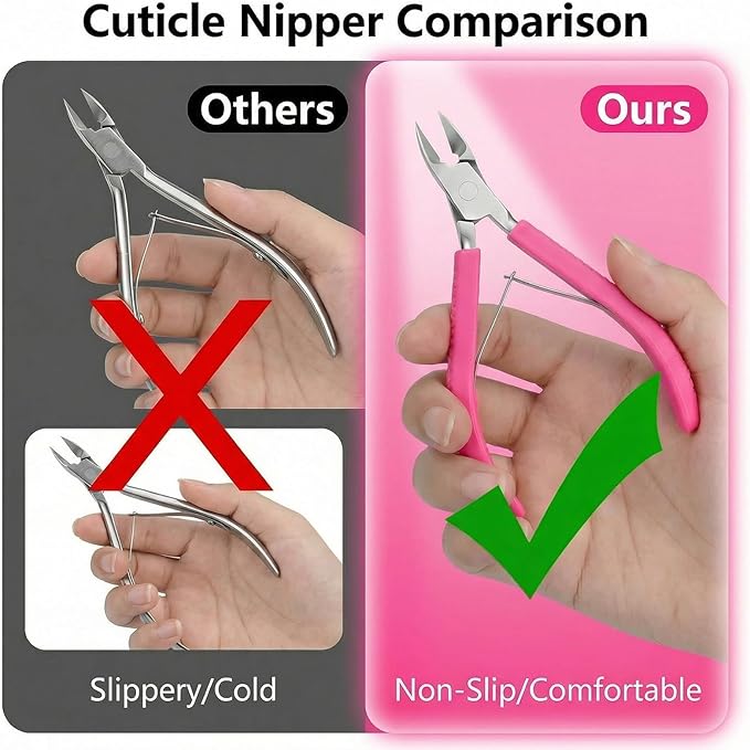 Fine Edge Cuticle Trimmer & Nippers, Scissors, Nail Clippers Non-slip Silicone Handle Carbon Steel Nail Tools for Precise Removal, Durable Washable Cuticle Cutter & Remover (Rose-Color 1PC)