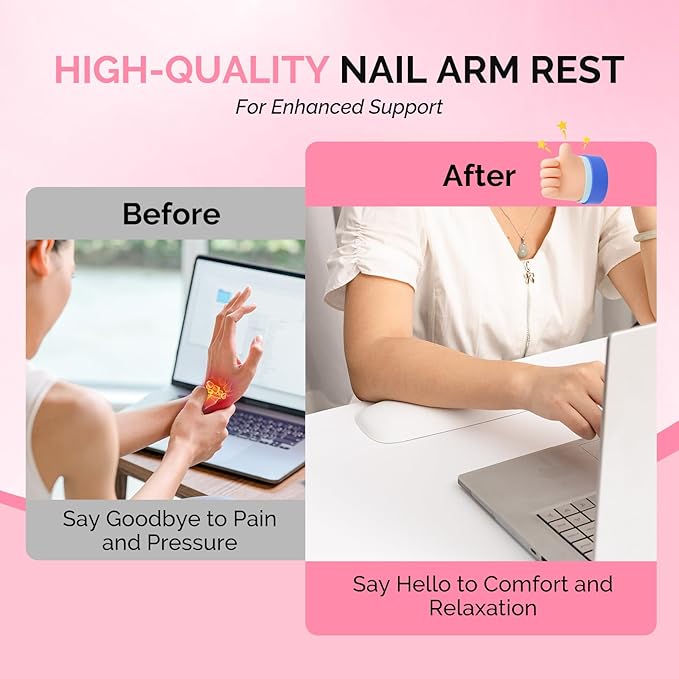 MelodySusie Nail Arm Rest, Portable Manicure Hand Rest, Professional PU Leather Nail Hand Rest Stand for Acrylic Nails, Nail Hand Pillow for Nail Tech Manicurist, Travel Salon Home, White