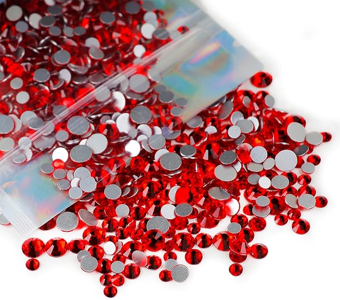 Genie Crystal 4,5,6.4 mm Mixed Size Red Flatback Rhinestones 80 Grams, ss16,ss20,ss30 Light Siam Glass Rhinestone for Tumbler, Shoes, Makeup, Nail Art, Dance Costumes, Dress, DIY Bling Crafts