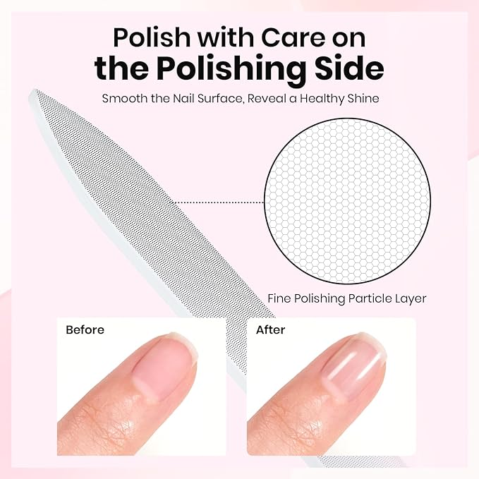 Beetles Glass Nail File for Natural Nails 3 Pack – Double-Sided Crystal Nail Files with Case Etched Gentle Nails Care for Shaping & Polishing Manicure, Washable Reusable Glass Fingernail Files