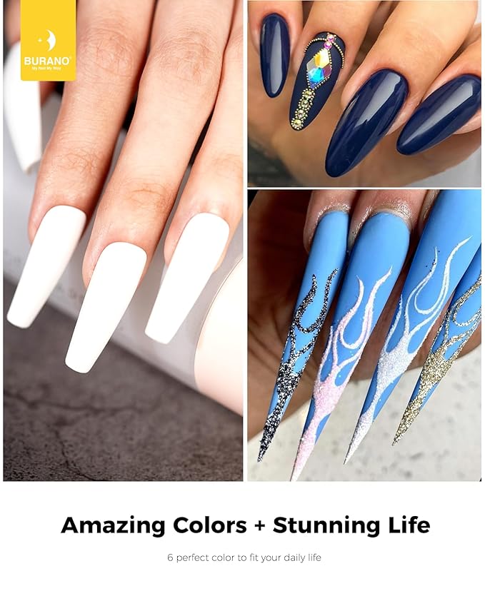 BURANO Poly Extension Gel Nail Kit, 6 Colors Nail Poly Nails Builder Gel Set for Beginner & Professional Using, DIY Starter Kit Nail Art Gift (blue)