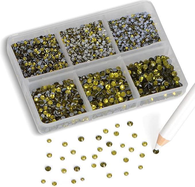 8000pcs Hotfix Rhinestones Flatback,Rhinestones for Crafts Clothes Mixed 6 Sizes, Hotfix Crystals with Wax Pencil Kit, SS3-SS12,Olivine