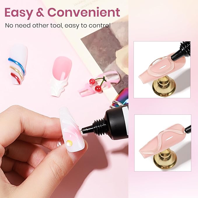 MIZHSE 3D Gel Nail Art, 2 Pcs 15g Sculpting Gel Glue for Molding, Drawing, Charms & Gems, Chrome Powder, Rhinestone Design, Clear and Milky White No Wipe Nail Polish for DIY Nail Art
