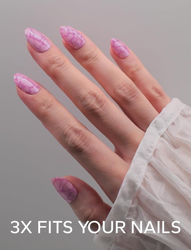 Nail Polish Strips – 32PCS UV Free Salon Quality Wraps, Long Lasting Gel Nail Stickers for Women (Pink Marble)