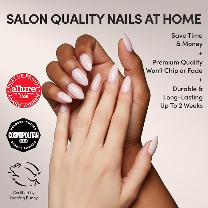 Glamnetic Press On Nails - Ballet Pink Fake Nails | Solid Opaque Light Blush Pink Short Almond Nails, Salon Quality | 15 Sizes - 30 Nail Kit with Glue