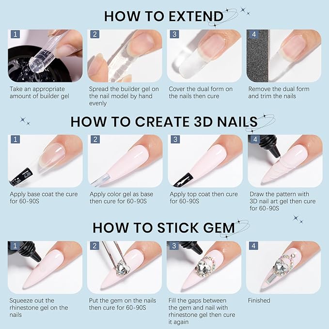 Solid Builder Gel for Nails 3D Nail Sculpture Gel and Nail Rhinestone Glue 3d Gels Nails Art Clear Hard Gels for Christmas Home DIY Manicure