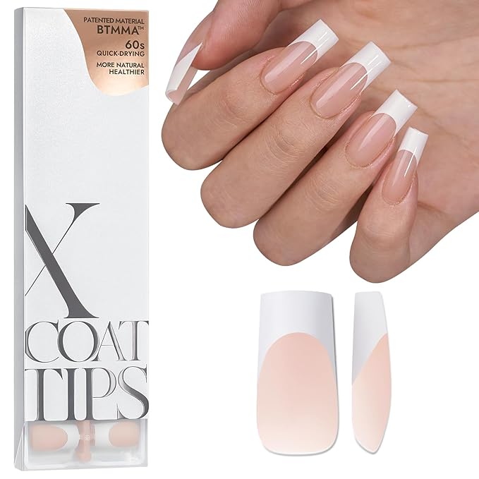 BTArtboxnails Soft Gel Nail Tips - 150pcs Long Square French Tip Press on Nails Nude Acrylic Nail Tips Kit Fake Nails Supplies Glue on Nails Extension Tips for Professional Use