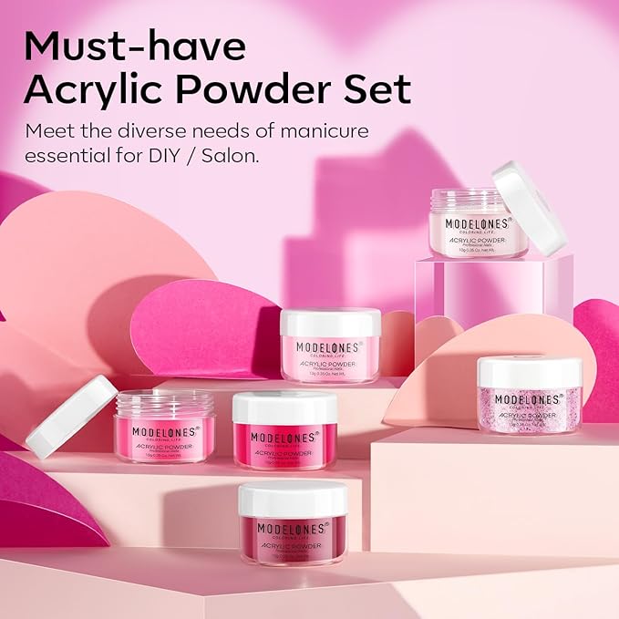 Modelones Pink Acrylic Powder 6 Colors Acrylic Nail Powder Kit Neon Glitter Summer Acrylic Nail Powder Valentines Day Gifts Acrylic Cover Powder for Nail Art Extension No Nail Lamp Needed