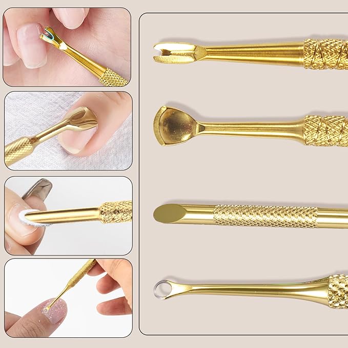 3 Pieces Gold Stainless Steel Double-End Nail Cuticle Pusher Nail Art Pre-Treatment Cuticle Remover Tool With 10 Sheets Sandpaper Dead Skin Removal Nail Cuticle Remover Trimmer Pen