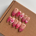 Press On Nails Medium Almond Shape False Nails, Handmade Acrylic Gel Fake Nails with Art Designs, Reusable 10 Pcs 3D Nails for Women DIY Manicure Kit