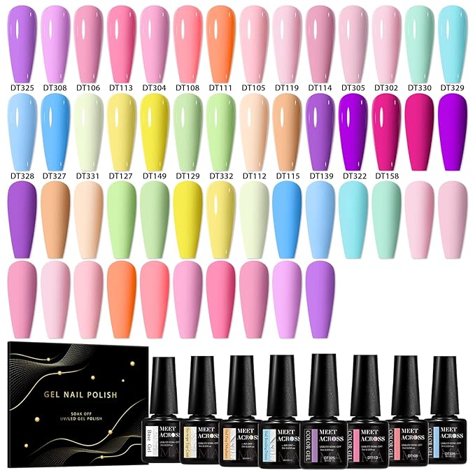 MEET ACROSS Nude Gel Nail Polish Set 26 Colors Gel Polish Pastel Green Sky Blue Lilac Purple Nail Polish DIY Manicure Gifts for Women 30Pcs*7ml
