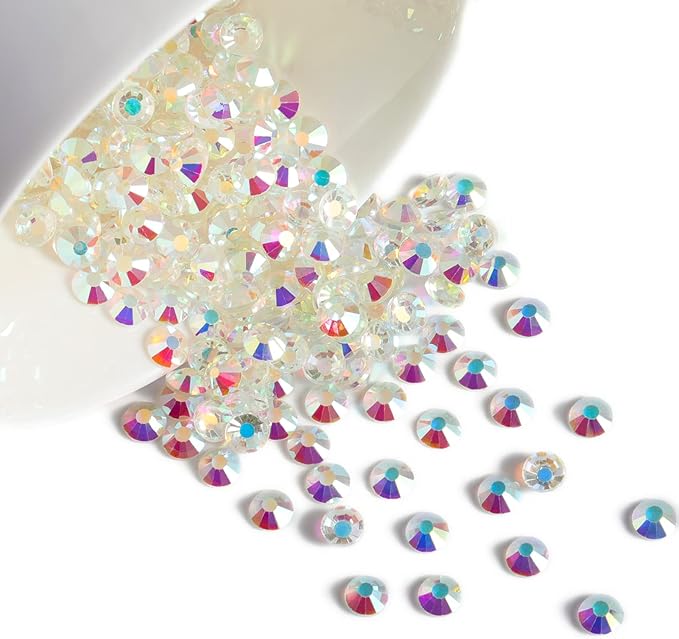 Beadsland 2880pcs Flat Back Crystal Rhinestones Round Gems for Nail Art and Craft Glue Fix,Transparent AB,SS20,4.6-4.8mm