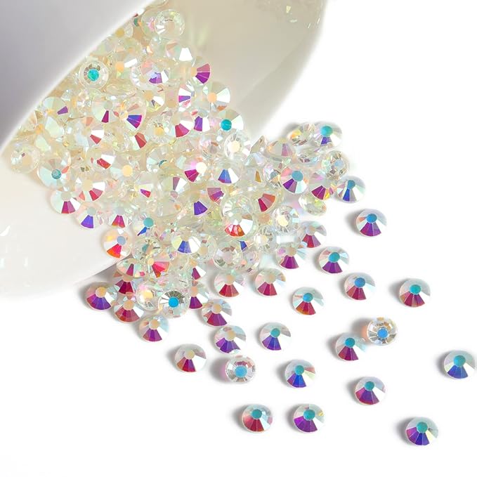 Beadsland Flat Back Crystal Rhinestones Round Gems for Nail Art and Craft Glue Fix, Transparent AB, 2.7-2.9mm, SS10/1440pcs