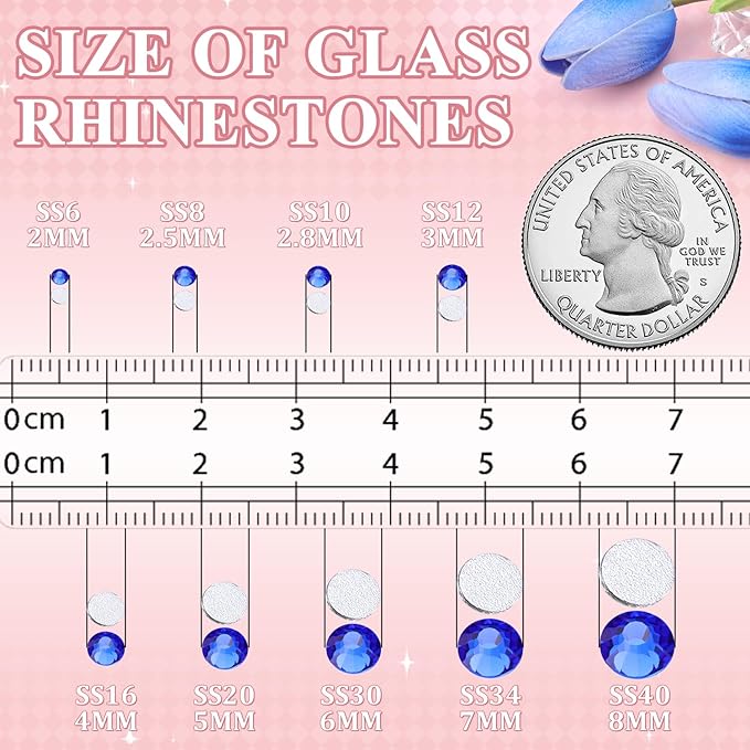 5000PCS SS10/2.8mm Crystal Rhinestones (Blue/Sapphire) with 2Pcs 10ml B7000 Jewelry Glue, Bedazzling Flatback Glass Rhinestones for Crafting, Gems Diomand Charms for Tumbler Shoes Clothing Nail Art