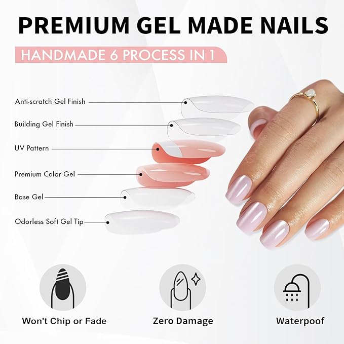 Pink Cat Eye Press on Nails Square - SHANGMENG Soft Gel Valentine Press on Nails Short for Women Gift, Fit Perfectly & Natural Glue on Nails with Glue in 16 Sizes - 32 Reusable Fake Nails, Light Pink