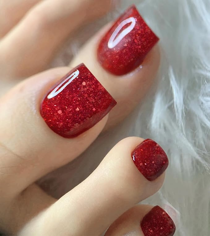 Toe Gel Nail Stickers - 34PCS Salon Quality Wraps no UV Light Needed - Long Lasting Toe Nail Polish Strips for Women (Rose Red)