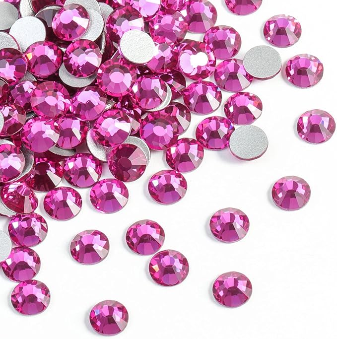 Beadsland 2880pcs Flat Back Crystal Rhinestones Round Gems for Nail Art and Craft Glue Fix,Fuchsia,SS16,3.8-4.0mm