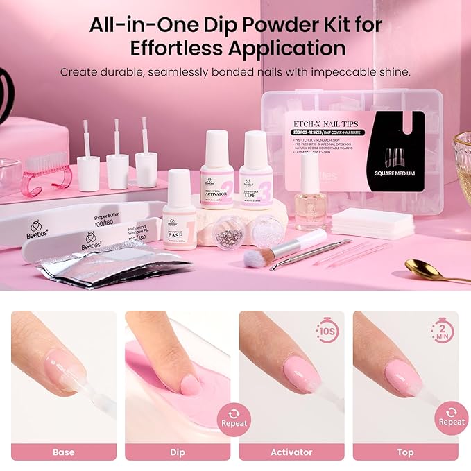 Beetles Dip Powder Nail Kit Starter, 40pcs 20 Colors Acrylic Dip-Manicure-Powders Includes Dipping Powder, Liquid Set, Nail Tools, Rhinestones, Beads for Nail Art Lightflow Diary Collection