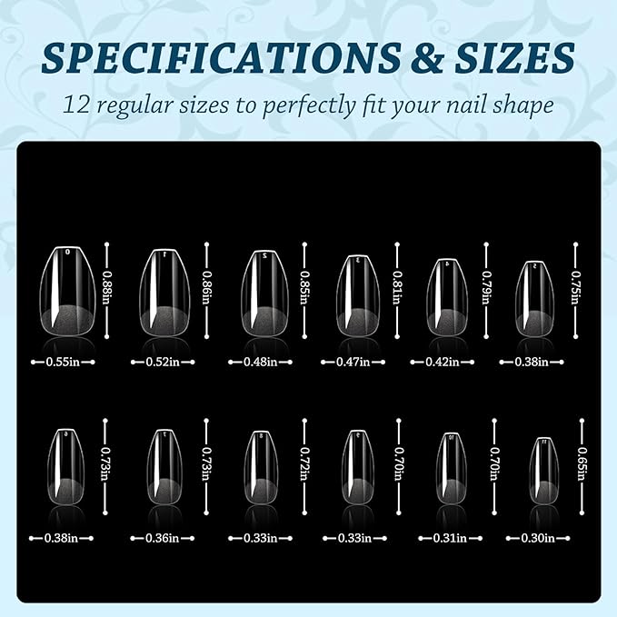 Lsnisni Fake Nail Tips, 288PC Gel Acrylic Nail Tips,Clear Short Square Press On Nails，Nail Supplies Suitable for Women or Girls to DIY Nails 12 Sizes For Your Choice!