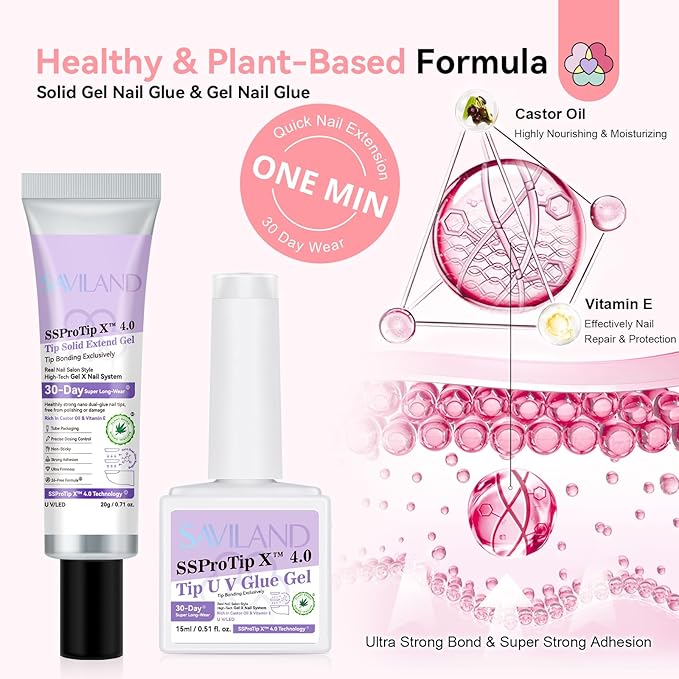 SAVILAND Gel Nail Kit for Toe: 18 Sizes All-In-1 Gel Nail X Kit with U V Light 216 Pcs Pink Toe Nail Press On with Solid Nail Glue VE & Castor Oil LED Nail Lamp Nail Drill Professional DIY Manicure
