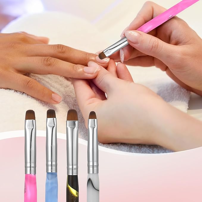 4 Pcs French Brush for Nails French Tip Brushes Nail Art Supplies for Design Builder Gel Dotting Tools Kit Small Nail Brush to Clean Up Detail Painting 3d Acrylic Brushes Professional Manicure