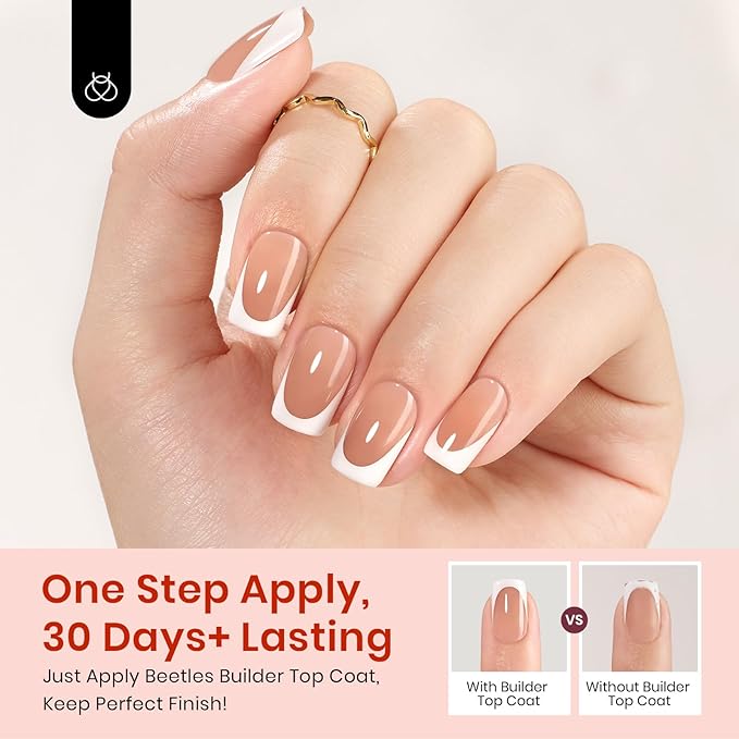 Beetles X Press Gel Nail Kit: Short Square French Tip Press On Nails Kit With 224Pcs Nail Tips Nail Glue & Builder Top Coat Mini UV Light, All-in-One DIY Designs Gift For Women At Home