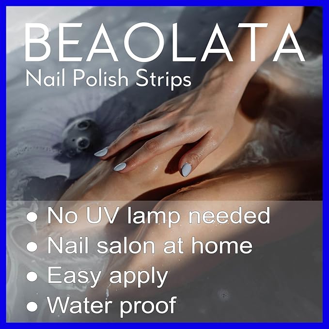 Nail Polish Strips, 32PCS Salon Quality Wraps, Long Lasting Gel Nail Stickers for Women Easy Apply& Remove (Grey Foggy on Afternoon)