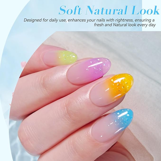 Born Pretty Jelly Pastel Gel Nail Polish Spring Summer Crystal Glass Translucent Bubble Gel Polish Pink Purple Green Blue Yellow Soak Off Gel Polish Kit for Salon Manicure and Nail Art DIY at Home