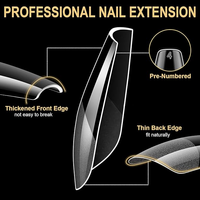 BlueZOO Gel Long Nail Tips Pre-etching Almond Coffin Oval Clear Press On Nails, Salon Quality 3 Styles 360Pcs Half Matte Full Cover Acrylic False Nails Extension DIY Manicure Beginner & Professional