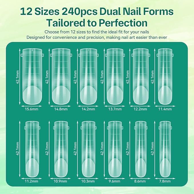 240PCS Polygel Nail Forms for Toes, Reusable Dual Forms for Poly Extension, Full Cover Molds for Acrylic Toenails Pedicure, DIY Nail Art at Home, Tonenails Builder Gel Forms