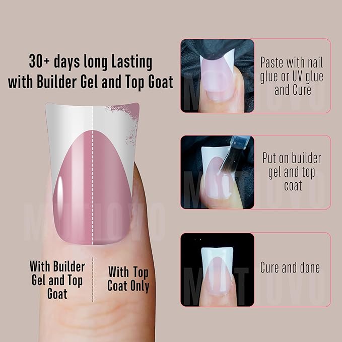 White French Tip Short Duck Nail Tips Press on, BERRY PINK Extra Thick Pre-designed Soft Gel Nail Extension, Need Builder gel & Top, Coat Full Cover False Nails for DIY x 12 Sizes 240 pcs