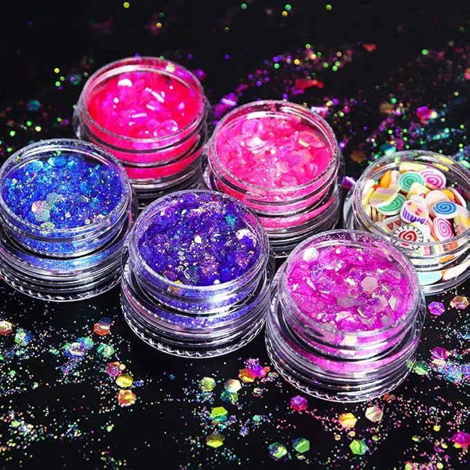 Nail Art Iridescent Sequins 3D Glitter Flakes Makeup Chunky Fruits Slices Polymer Manicure Accessories for Acrylic Nails Resin Crafts Makeup Decorations