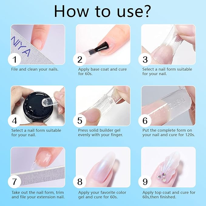 Solid Gel Builder for Nails 50g Large Capacity Clear Non-Stick 3D Carving Gel for Nail art Hand Nail Extension Art Hard Gels for Nails Salon UV Home DIY