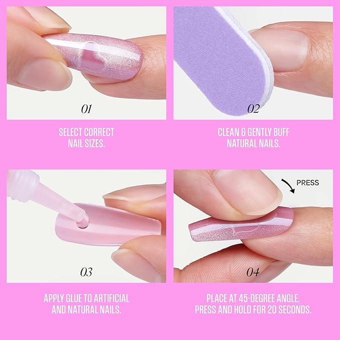 KISS GLAM, Press On Nails, Nail glue included, 'Celestique', Blue, Short Size, Round Shape, Includes 32 Nails, 2g Glue, 1 Manicure Stick, 1 Mini File