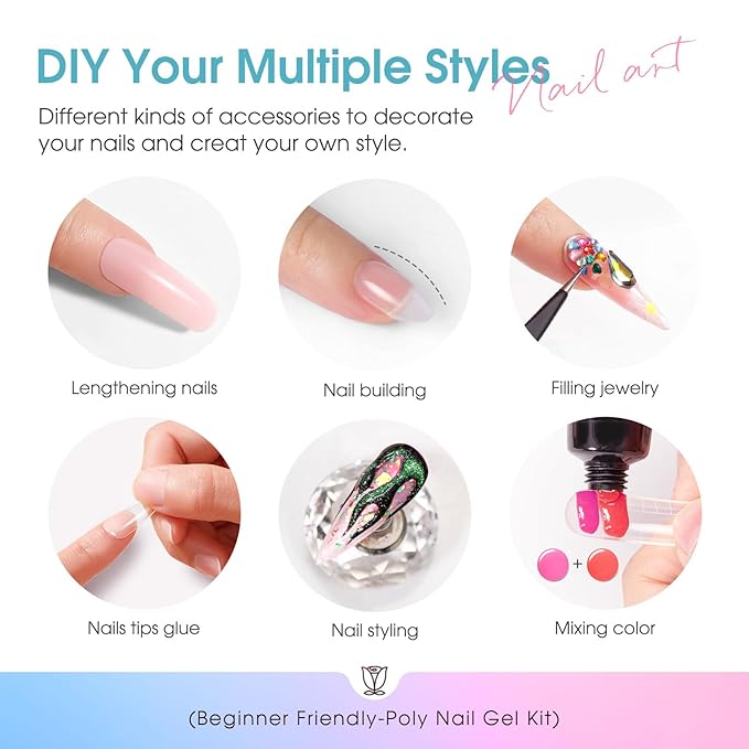 Poly Nail Gel Starter Kit with Drill-14 Colors + 75 Nail Art Accessories Kit, ROSALIND Neon Poly Extension Gel with Big UV Light 48W and Electric Nail Drill Starter Kit with Everything