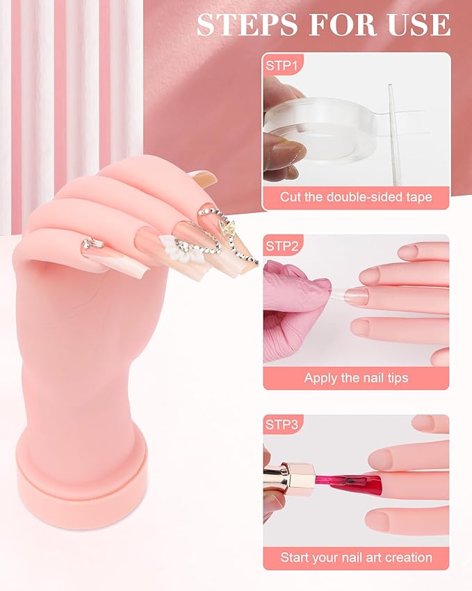 Practice Hand for Acrylic Nails Soft Touch Mannequin Hand for Nails, Flexible and Bendable Fake Hand with nail tools for Nails for Nail Art Beginners