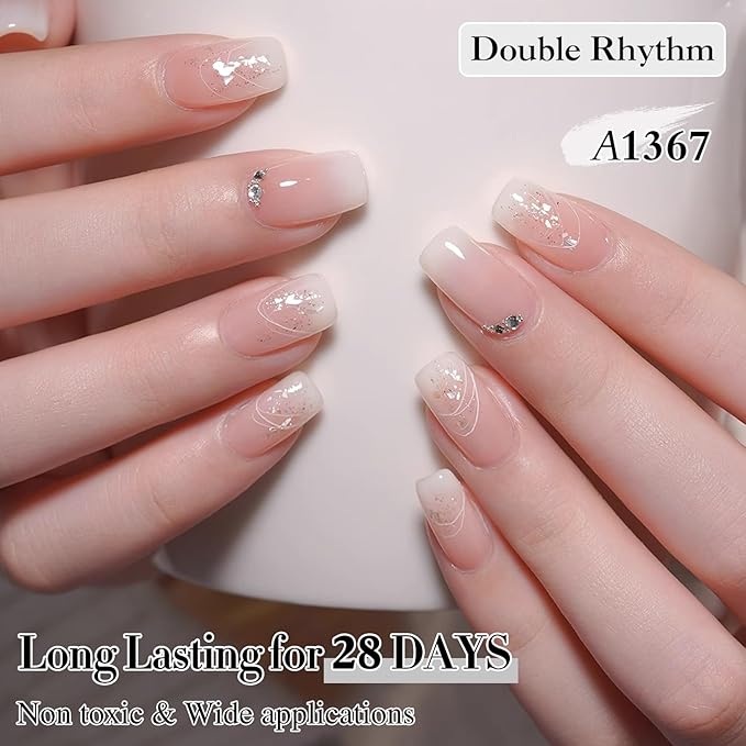 Double Rhythm 0.50 OZ Gel Polish Hema Free Same Color Same Bottle Golden Round Translucent Neutral Natural Milky 15 ML Jelly UV Polish Art DIY at Home (Milky White-C1367)