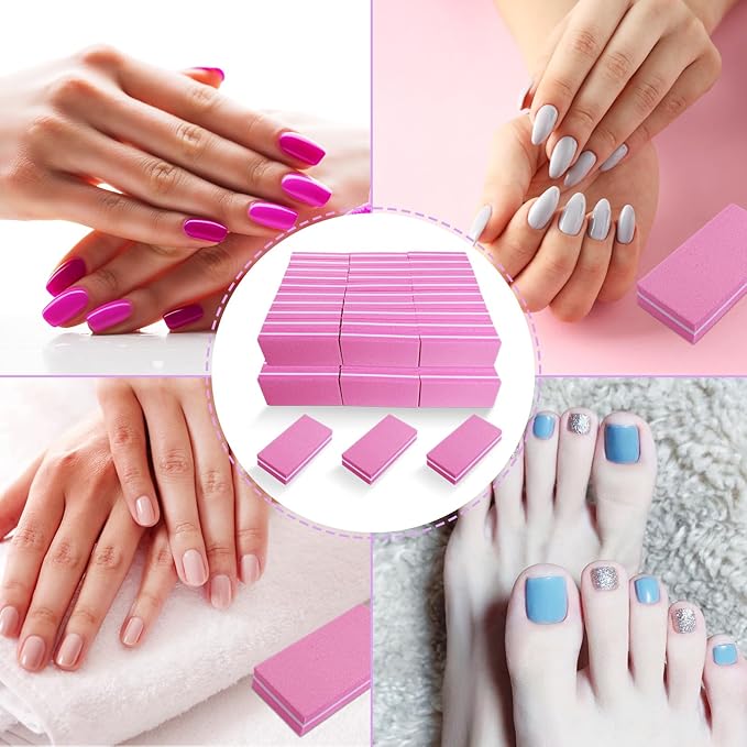Nail Buffers (60 Pack), Buffer Block Nail File for Acrylic Nails and Natural Nails, 100/180 Grit Small Nail Buffer Block Bulk Buffing Blocks for Nail Buff Professional Manicure File Blocks Set Pink