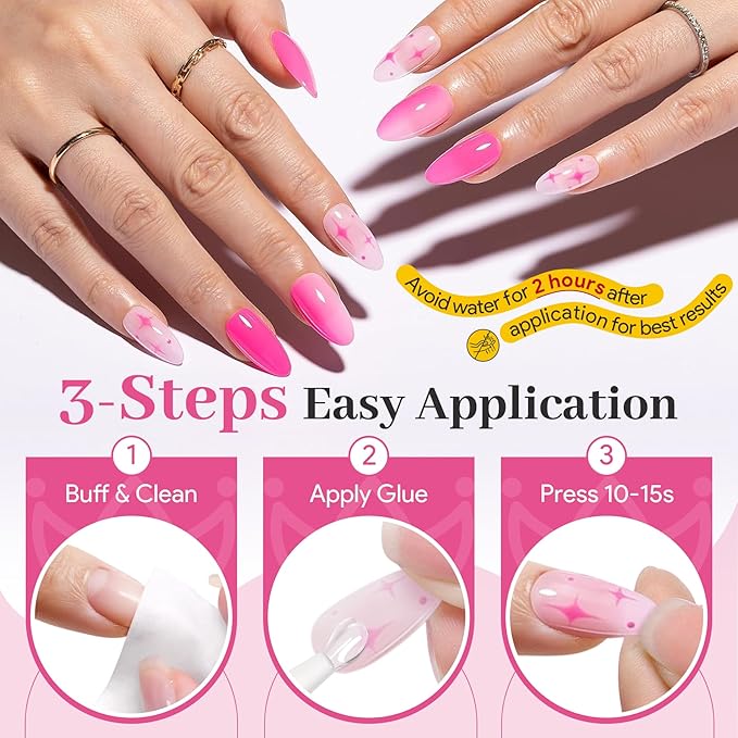 Strong Nail Glue for Press Ons 2Pcs*10g/0.35oz. Semi Solid Gel Adhesive No UV Lamp Needed 10s Quick Dry Acrylic Glue for Fake Nails Extensions Long Lasting Waterproof Bond for Manicure Home DIY