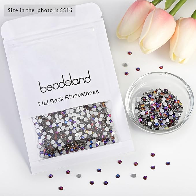 Beadsland Flat Back Crystal Rhinestones Round Gems for Nail Art and Craft Glue Fix, Blue Volcano, 3.8-4.0mm, SS16/1440pcs