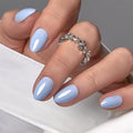 CurvLife Press On Nails – 30Pcs Soft Gel Almond Fake Nails, Reusable Glue On Nail Kit with Adhesive Tabs, Natural Fit & Salon-Quality for Women & Girls (Misty Blue)