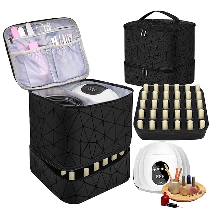 Nail Organizers Storage Bag - 2 Layer Nail Dryer Case, Holds 30 Bottles Nail Polish Bag | durablee Nail Dryer Case, Nail Box Organizer Case, Nail Polish Organizer Bag Suitable For Manicure Tools