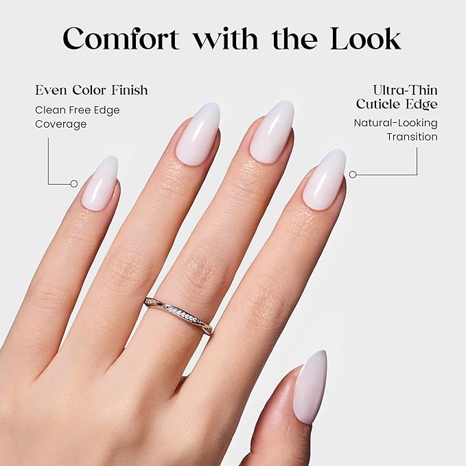 Beetles Natural Milky White Press On, Short Oval Press On Nails, Soft Nail Gel Nail Kit with Fast-Dry Nail Glue & Adhesive Tabs, 32pcs 16 Sizes, Girls Stick On Nails for Women