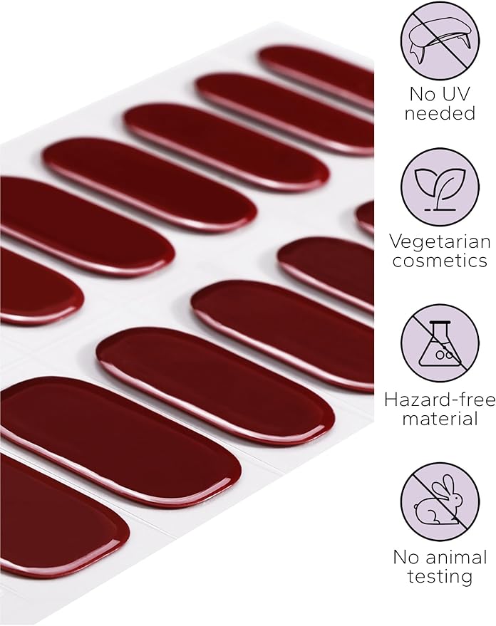 Nail Polish Strips – 32PCS UV Free Salon Quality Wraps, Long Lasting Gel Nail Stickers for Women (True Crimson Red)
