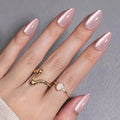 Pink Cat Eye Press on Nails Short - SHANGMENG Soft Gel Press on Nails Almond for Women Gift, Fit Perfectly & Natural Glue on Nails in 16 Sizes - 32 Reusable Fake Nails with Glue, Beige Pink
