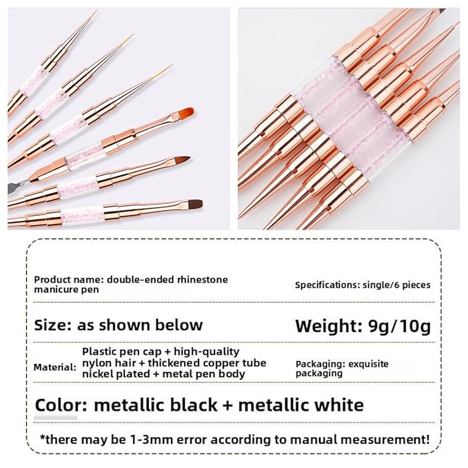 6pcs Double-Ended Nail Art Brushes Set - Professional Nail Design Tools for Acrylic & Gel Nails Gel Polish Art Nail Nail Dotting Brush Pen nail liner brush nail stamping kit