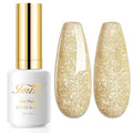 Imtiti Glitter Gel Nail Polish, 1 Pcs 0.5 Fl Oz Champagne Gold Glitter Gel Polish Soak Off LED U V Nail Gel Polish Nail Polish DIY Nail Art Starter Manicure Salon Gel Nail Polish Kit for Women Girls