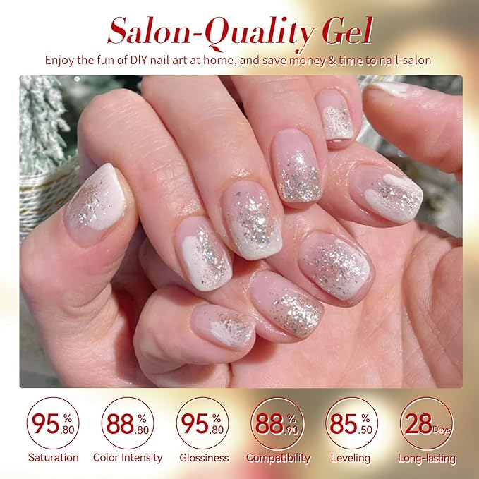 Born Pretty Gel Nail Polish Nude White Red Silver Champagne Gold Glitter Gel Nail Polish Set Classic Daily 6 Colors Nail Gel Kit Soak Off U V Nail Gel Polish Nail Art Home DIY Manicure